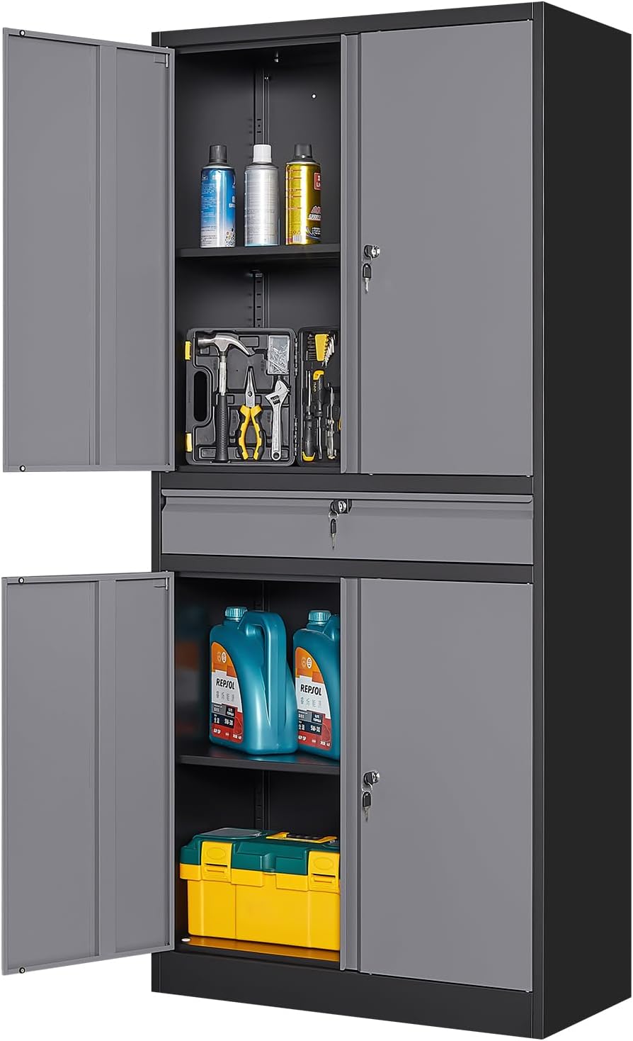 Office Storage Cabinet - Armadio Metallico per Garage, Organizzatore Alto