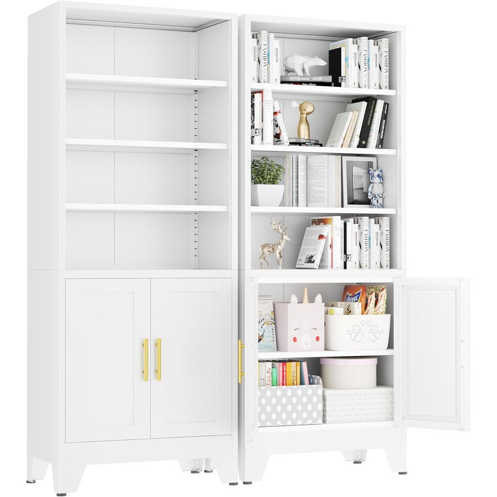Office Storage Cabinet - Libreria Alta in Metallo Bianco con