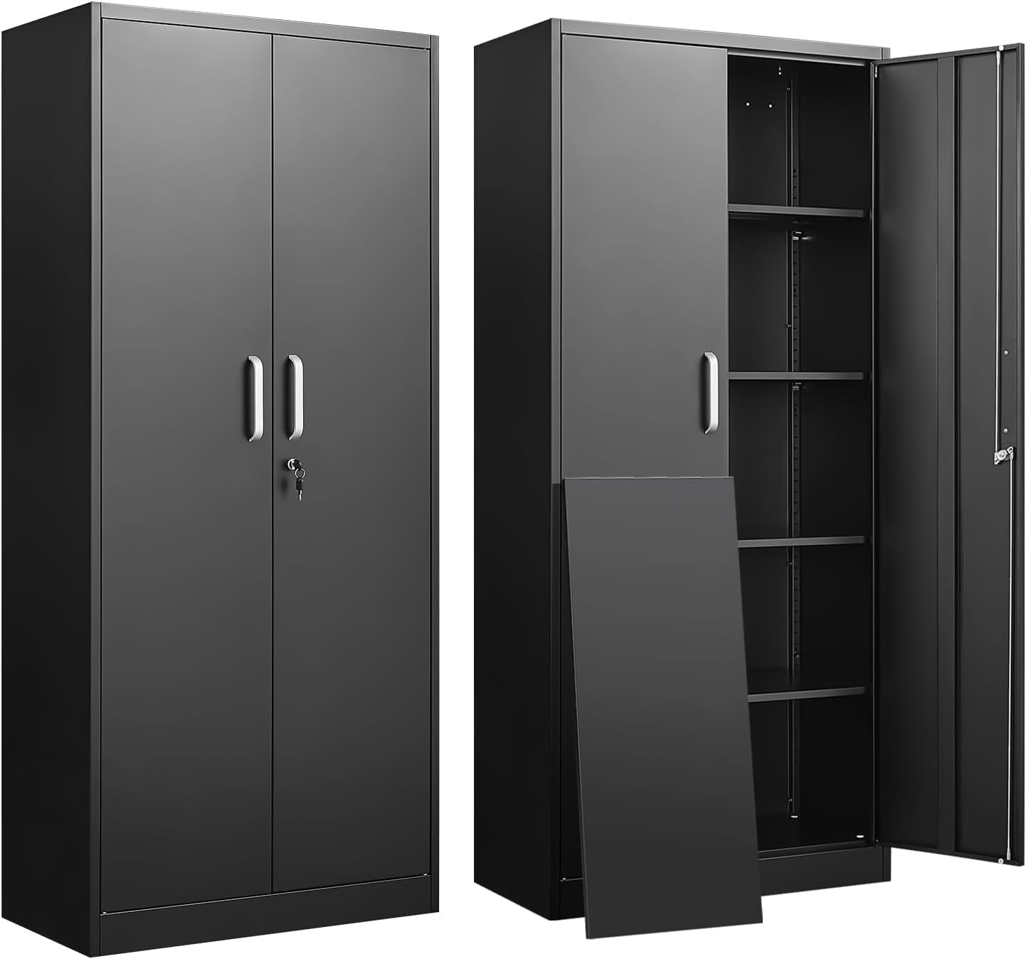 Office Storage Cabinet - Armadio Metallico con Ripiani Regolabili, Nero,